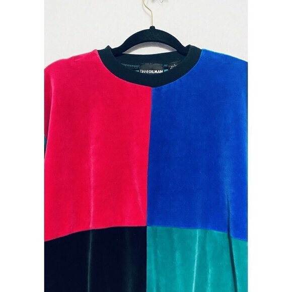 Diane Gilman Sweatshirt Womens Large Color Block Velour Sweater Comfy 90s - Picture 2 of 7
